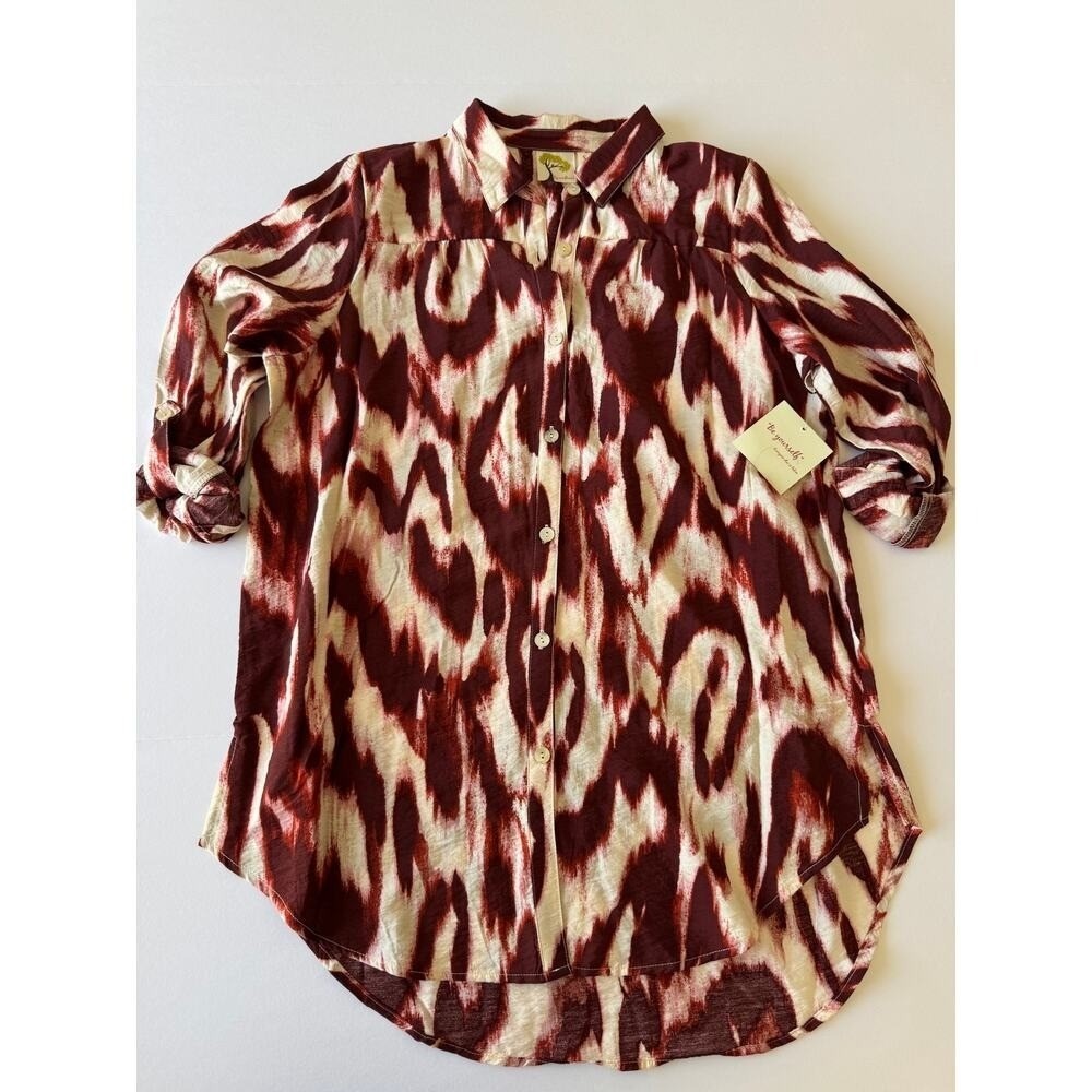 Fig and‎ Flower Coastal Chic Abstract Shirt Roll Tab Sleeves Size S